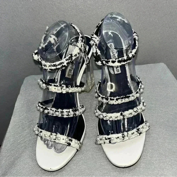 KARL LAGERFELD PARIS Lara Block Heel Textured Sandal, clear heel - Picture 8 of 11